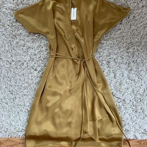 Aritzia gold wrap dress